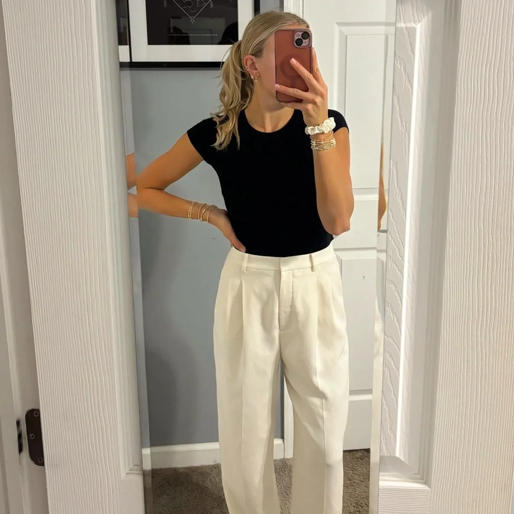 Tory Burch Cream Pleated Trouser Pants